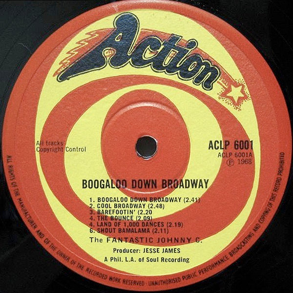 Image of Back Cover of LP - VG/VG+ - THE FANTASTIC JOHNNY C, Boogaloo Down Broadway (Action; ACLP 6001, UK 1968, Laminated Flipback Sleeve), Shelf wear to sleeve.,  - 3615351C