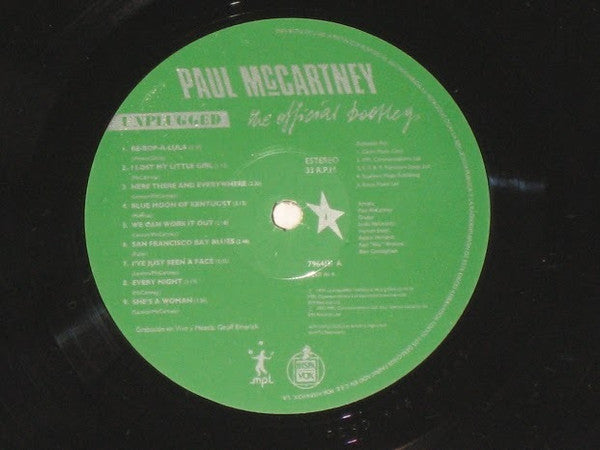 Image of Label Cover of LP - VG+/VG - PAUL MCCARTNEY, Unplugged - The Official Bootleg (Parlophone; 7964131, UK 1991, Numbered Limited Edition), Small pressing flaw at the end of A1 that clicks. Limited edition number 02187.,  - 2716526C