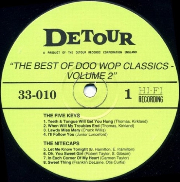 Image of Label Cover of 3625338E: LP - THE FIVE KEYS / THE NITECAPS, The Best Of Doo-Wop Classics Volume 2 (Detour Records; 33-010, UK 1989)   VG+/EX