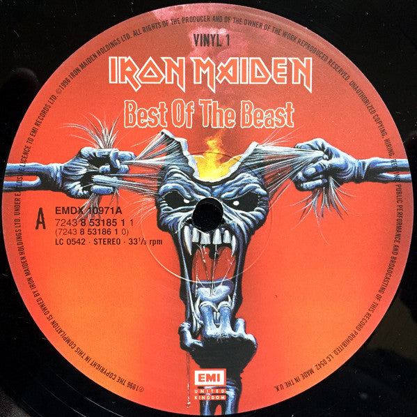 Image of Label Cover of 4xLP - VG+/VG - IRON MAIDEN, Best of the Beast (EMI; 8531185, UK 1996, Box Set, Booklet & 4 Inners), Discs 2, 3 and 4 are actually VG+ and only Disc 1 is VG. Booklet is VG+. Box is VG+ with a little edgewear. ,  - 2426044E