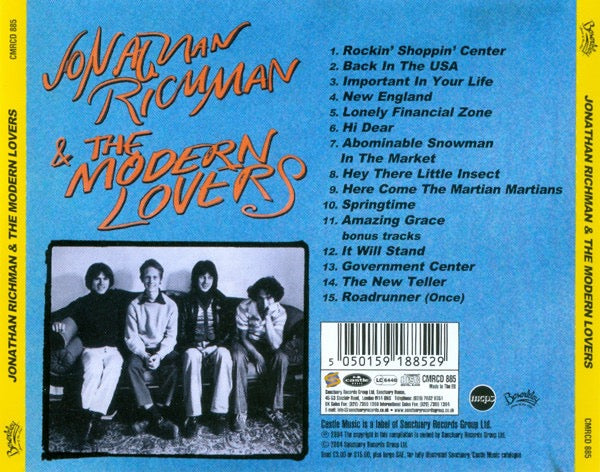 Image of Back Cover of CD - VG+/VG+ - JONATHAN RICHMAN & THE MODERN LOVERS, Jonathan Richman & The Modern Lovers (Beserkley; CMRCD 885, UK 2004 Reissue, Jewel Case), ,  - 3216310C