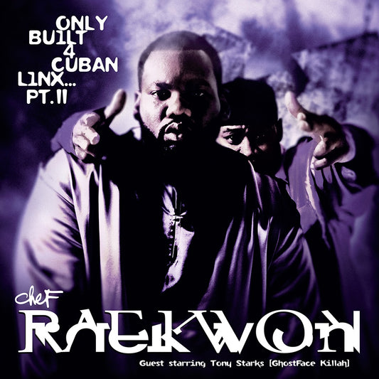Image of Front Cover of 5055175S: 2xLP - RAEKWON, Only Built 4 Cuban Linx... Pt. II (Fat Beats; CHEF001VAR, UK 2025 Reissue, Insert, Half-and-half Purple & Yellow With Black Splatter Vinyl, OBI Strip)   NEW/NEW