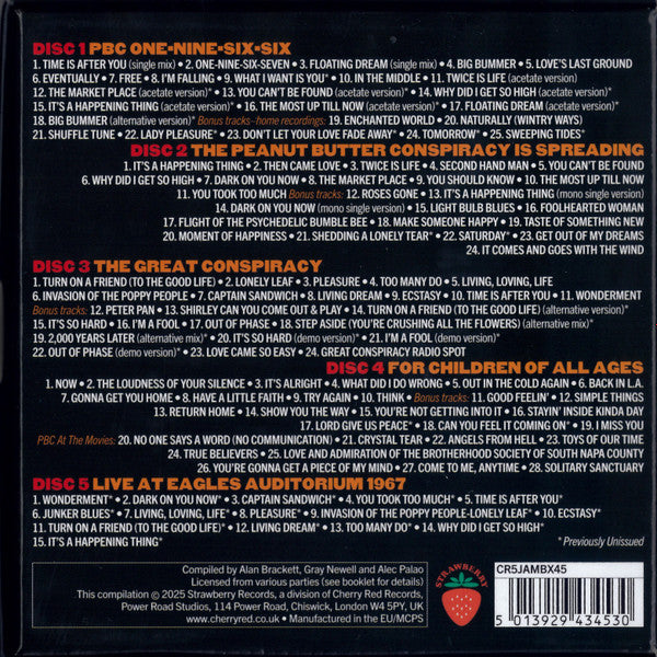 Image of Back Cover of 0536124E: 5xCD - THE PEANUT BUTTER CONSPIRACY, The Most Up Till Now - A History 1966-1970 (Strawberry ; CR5JAMBX45, UK 2025, Box Set, Booklet)   VG+/VG+