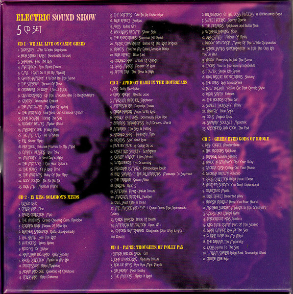 Image of Back Cover of 5xCD - VG+/VG+ - VARIOUS, Electric Sound Show (An Assortment Of Antiquities For The Psychedelic Connoisseur) (Particles; PARTBOX001, UK 2011, Box Set, Booklet, Numbered 0845 of 1000), ,  - 3735035E
