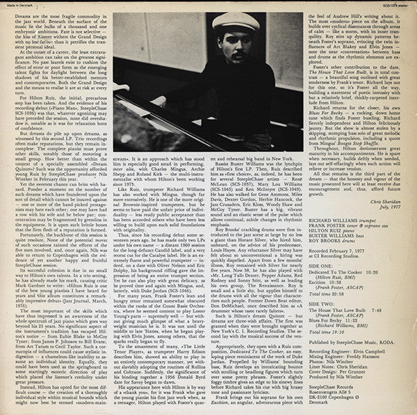 Image of Back Cover of LP - VG/VG+ - HILTON RUIZ QUINTET, Excition (SteepleChase; SCS-1078, Denmark 1977), ,  - 2226372E