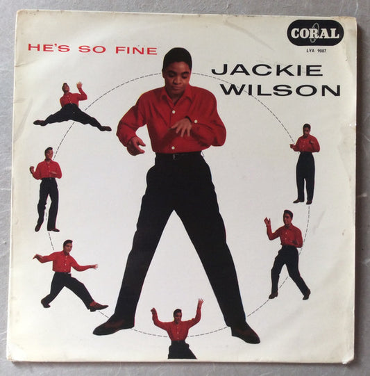Image of Front Cover of LP - G+/G - JACKIE WILSON, He's So Fine (Coral; LVA 9087, UK 1958), Sleeve has seam split on top, staining, edgewear, creases. Vinyl has lots of light marks.,  - 3725051E