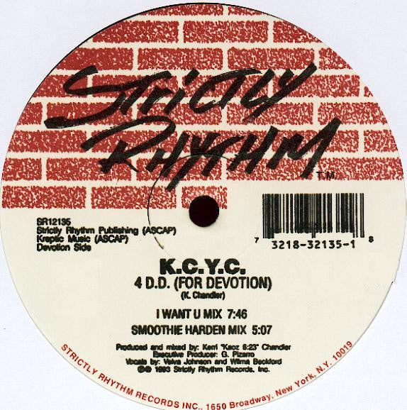 Image of Front Cover of 12" - /VG - K.C.Y.C., 4 D.D. (For Devotion) / Stompin Grounds (Strictly Rhythm; SR12135, US 1993), strong VG - one or two light marks only,  - 4346355S