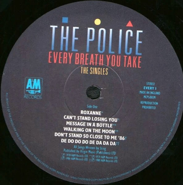 Image of Label Cover of LP - VG/VG - THE POLICE, Every Breath You Take (The Singles) (A&M; EVERY 1, UK 1986, Inner, PRS Pressing. MT / TY in Run Out), Light marks, edge wear,  - 3546004S