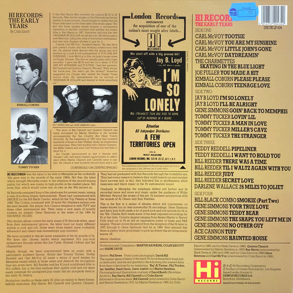 Image of Back Cover of 3715138C: 2xLP - VARIOUS, Hi Records - The Early Years 1957 To 1964 (Hi Records; DHI UK LP 434, UK 1987, Gatefold)   VG+/VG+
