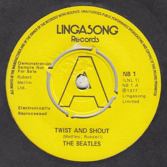 Image of Front Cover of 3725124E: 7" - THE BEATLES, Twist & Shout / Falling in Love Again (Lingasong; NB 1, UK 1977, Promo) Surface Mark On Side One Which Does Not Sound  /VG+