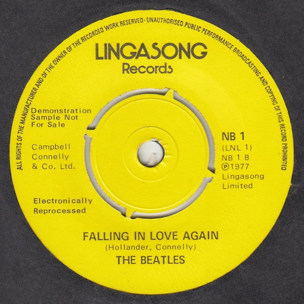 Image of Back Cover of 7" - /VG+ - THE BEATLES, Twist & Shout / Falling in Love Again (Lingasong; NB 1, UK 1977, Promo), Surface Mark On Side One Which Does Not Sound,  - 3725124E