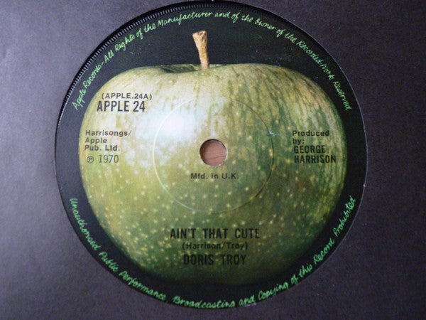 Image of Front Cover of 7" - /VG+ - DORIS TROY, Ain't That Cute / Vaya Con Dios (Apple; APPLE 24, UK 1970, Plain Sleeve), ,  - 3725120E
