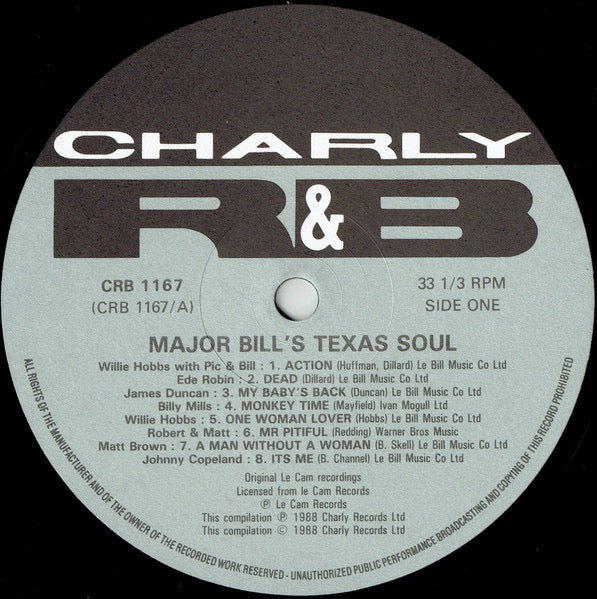 Image of Label Cover of LP - VG/VG - VARIOUS, Major Bill's Texas Soul (Charly R&B; CRB 1167, UK 1988), Strong VG across the board.,  - 1516166C