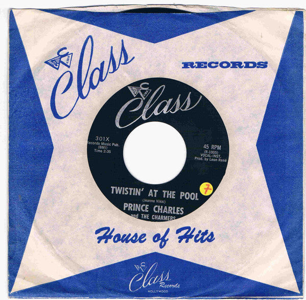Image of Front Cover of 3725150E: 7" - PRINCE CHARLES AND THE CHARMERS, Twistin' At The Pool / Good Luck Charm (Class ; 301X, US 1962, Plain Sleeve) Strong VG+  /VG+