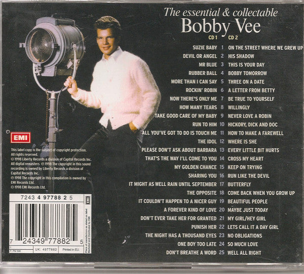 Image of Back Cover of 2xCD - VG/VG+ - BOBBY VEE, The Essential & Collectable (EMI; 7243 4 97788 2 5, Europe 1998), ,  - 3755088S