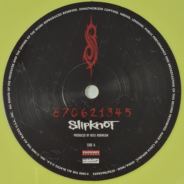 Image of Label Cover of LP - VG+/VG+ - SLIPKNOT, Slipknot (Roadrunner Records; RR 8655-1, Europe 2022 Reissue, Inner, Yellow Vinyl), Still In Opened Shrinkwrap With Hype Sticker,  - 3226139E