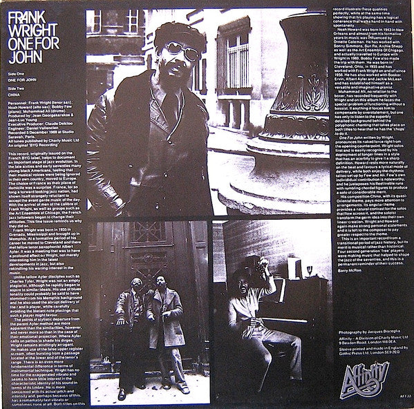 Image of Back Cover of LP - VG/VG+ - FRANK WRIGHT, One For John (Affinity; AFF 33, UK 1979 Reissue), ,  - 2816195C