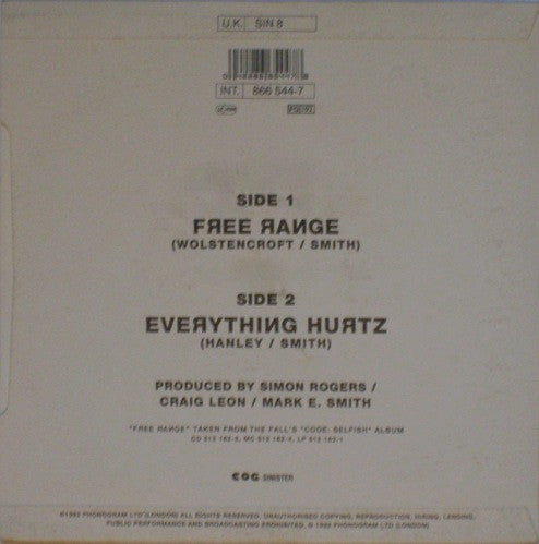 Image of Back Cover of 7" - VG/VG - THE FALL, Free Range (Cog Sinister; SIN 8, UK 1992, Hype Stickered Hand Painted Sleeve, Limited Edition), Light ring wear, A couple of light surface marks ,  - 2116106C