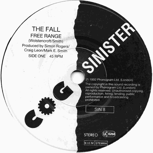 Image of Label Cover of 7" - VG/VG - THE FALL, Free Range (Cog Sinister; SIN 8, UK 1992, Hype Stickered Hand Painted Sleeve, Limited Edition), Light ring wear, A couple of light surface marks ,  - 2116106C