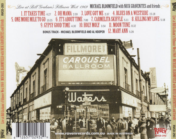 Image of Back Cover of 3755177S: CD - MICHAEL BLOOMFIELD* WITH NICK GRAVENITES AND FRIENDS*, Live At Bill Graham's Fillmore West 1969 (Raven Records; RVCD-293, Australia 2009)   VG/VG+