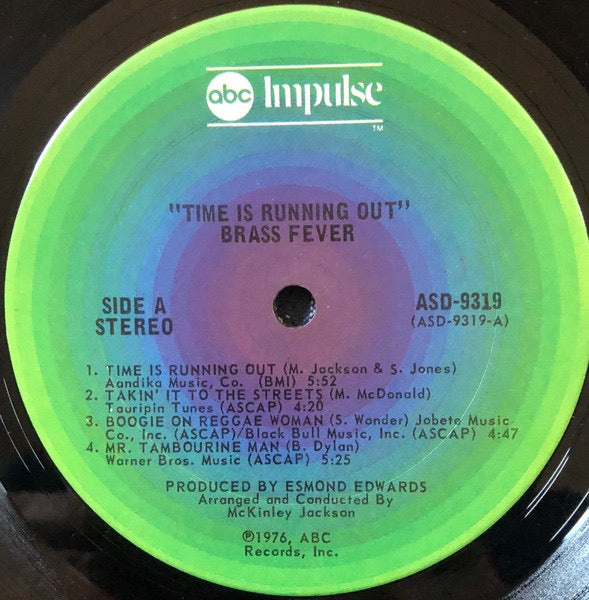 Image of Label Cover of LP - VG/VG - BRASS FEVER, Time Is Running Out (ABC Impulse!; ASD-9319, US 1976, Company Inner), ,  - 0216331C