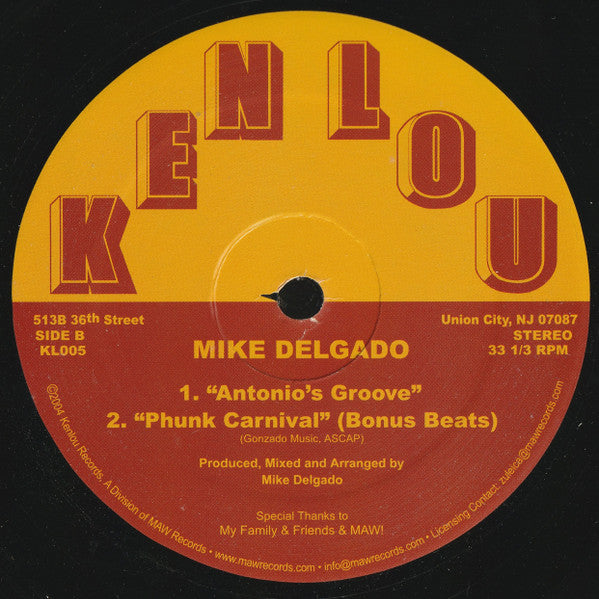 Image of Label Cover of 12" - G+/G+ - MIKE DELGADO, Phunk Carnival (Kenlou Records; KL005, US 2004, Company Sleeve), Light marks on disc, A		Phunk CarnivalB1		Antonio's GrooveB2		Phunk Carnival (Bonus Beats) - 3815078C