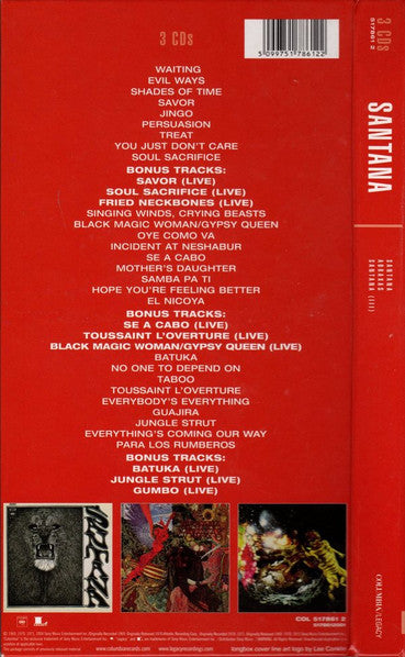 Image of Back Cover of 3855004S: 3xCDs - SANTANA, The Collection (Columbia; COL 517861 2, Europe 2005, Box Set, Stapled In Booklet)   VG+/VG+