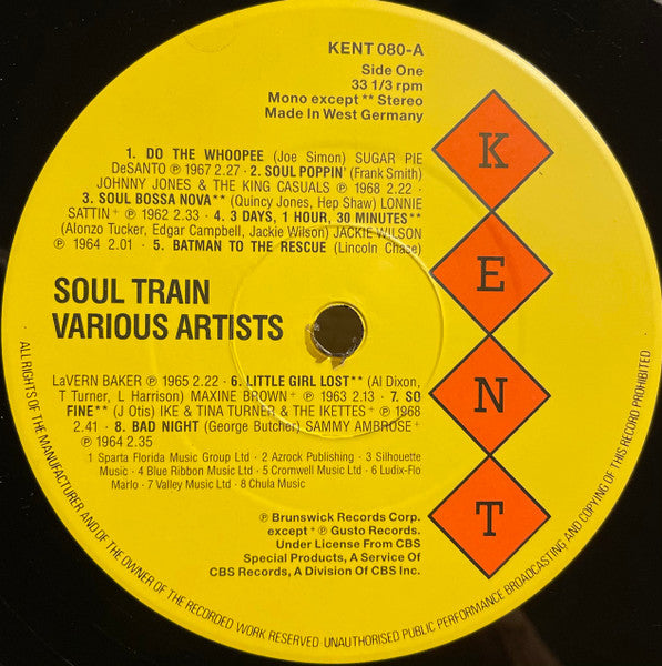 Image of Label Cover of LP - VG/VG - VARIOUS, Soul Train (Kent Records; KENT 080, UK 1988), ,  - 4725053E