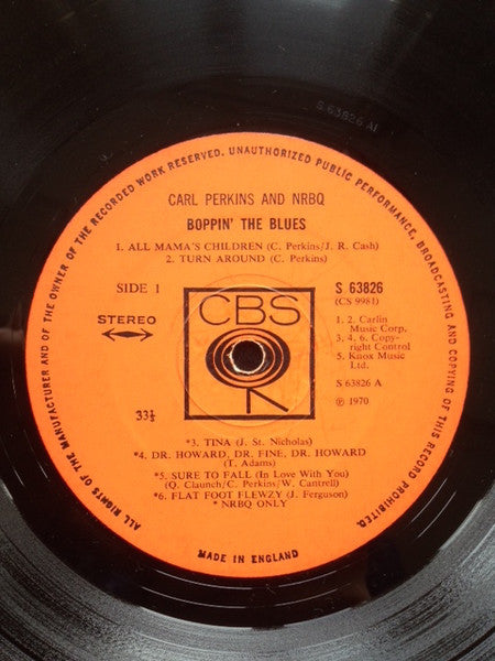 Image of Label Cover of 3815162C: LP - CARL PERKINS AND NRBQ, Boppin' The Blues (CBS; 63826, UK 1970, Laminated Front Sleeve, Company Inner)   VG/VG+