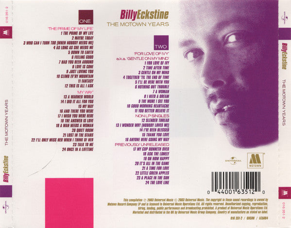 Image of Back Cover of 3855095S: 2xCD - BILLY ECKSTINE, The Motown Years (Motown; 016 351-2, UK 2004) Strong VG+  VG/VG+