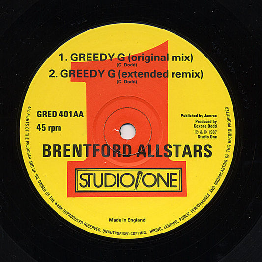 Image of Front Cover of LP - /VG+ - TSKI VALLEY / BRENTFORD ALL STARS, The Jam Is On / Greedy G (Greensleeves Records; GRED 401, UK 1987, Plain Sleeve), ,  - 3825305E
