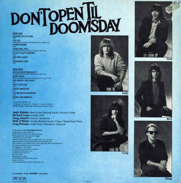 Image of Back Cover of 3815273C: LP - THE CHESTERFIELD KINGS, Don't Open Til Doomsday (New Rose Records; ROSE 128, France 1987)   VG+/VG+