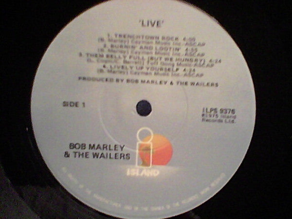 Image of Label Cover of 3815369C: LP - BOB MARLEY AND THE WAILERS, Live! (Island Records; ILPS 9376, US 1978 Reissue, Inner)   VG/VG+