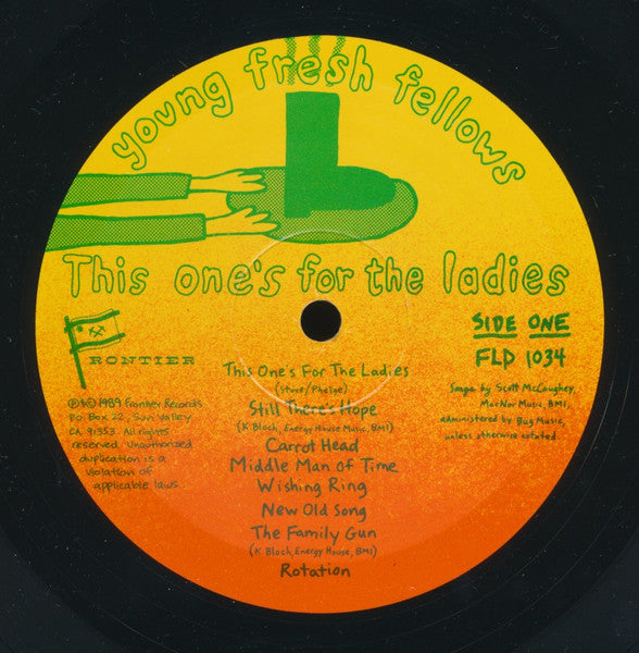 Image of Label Cover of 3815360C: LP - YOUNG FRESH FELLOWS, This One's For The Ladies (Frontier Records; FLP 1034, US 1989, Insert) With glossy press photo, top right sleeve corner badly creased.  VG/VG