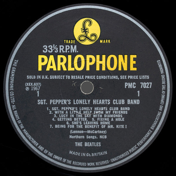 Image of Label Cover of LP - VG/G - THE BEATLES, Sgt. Pepper's Lonely Hearts Club Band (Parlophone Black/Yellow; PMC 7027, UK 1967, Gatefold, No Insert, No Inner, Mono 1st Press.), A1/B1,  - 4326409E