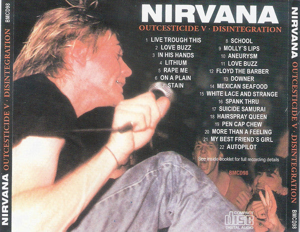 Image of Back Cover of 3835138E: CD - NIRVANA, Outcesticide V � Disintegration (Blue Moon Records; BMCD98, UK 1998, Jewel Case, Booklet)   EX/EX