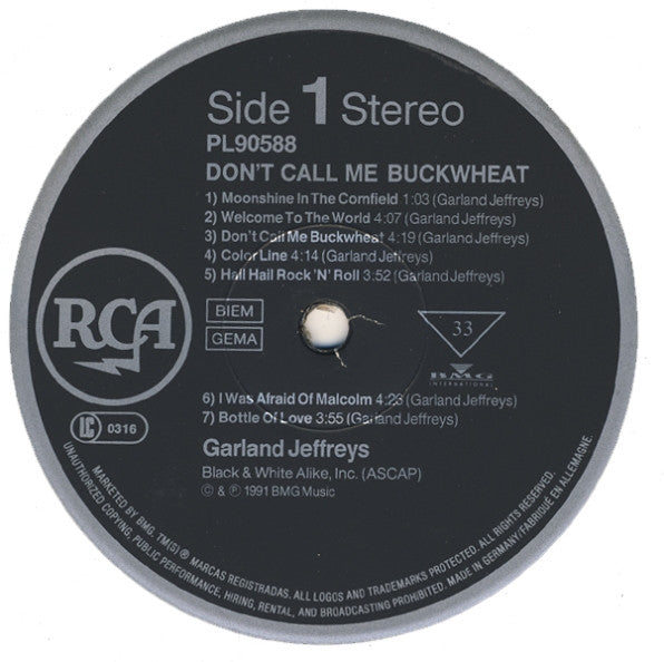 Image of Label Cover of LP - VG+/G+ - GARLAND JEFFREYS, Don't Call Me Buckwheat (RCA; PL 90588, Europe 1991, Inner), ,  - 2816079C