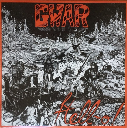 Image of Front Cover of LP - VG/VG - GWAR, Hell-O! (Shimmy Disc; SHIMMY 010, US 1988, Lyric Sheet Insert, Blue Labels. No Cartoon Insert.), Strong VG copy. Hairlines. Corner bumps and light edge wear.,  - 3825435E