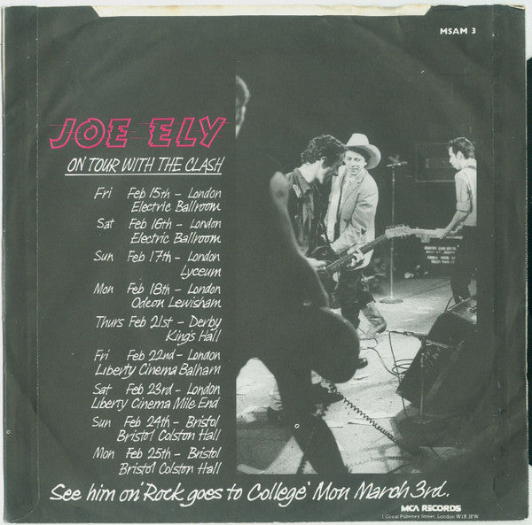 Image of Back Cover of 3825322E: 7" - JOE ELY, Fingernails / Suckin' A Big Bottle Of Gin / Standin' At The Big Hotel (MCA Records ; MSAM 3, UK 1980, Picture Sleeve)   VG+/VG+