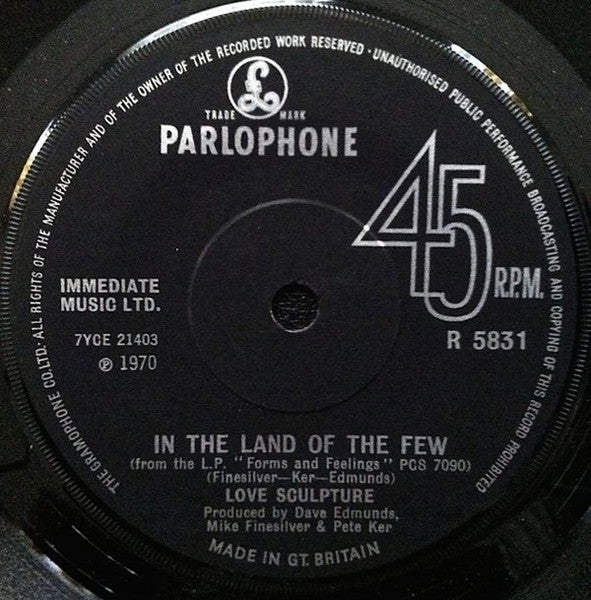 Image of Front Cover of 3825316E: 7" - LOVE SCULPTURE, In The Land Of The Few / People People (Parlophone ; R 5831, UK 1970, Company Sleeve) Strong VG+, "Penny Lane" Written At Top Of Company Sleeve  VG/VG+