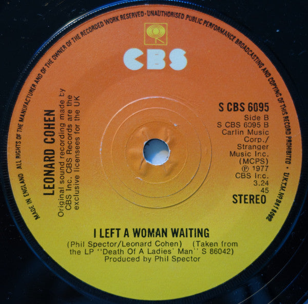 Image of Back Cover of 7" - VG/EX - LEONARD COHEN, True Love Leaves No Traces / I Left A Woman Waiting (CBS ; S CBS 6095, UK 1977, Company Sleeve), Writing On Front Sleeve,  - 3825454E