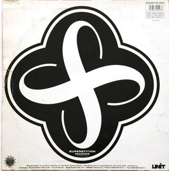 Image of Back Cover of 12" - VG/G+ - JENS, Loops & Tings (Remixes) (Superstition ; SUPERSTITION 2005, Germany 1993, Die Cut Company Sleeve), Lots of hairlines.,  - 1416594C
