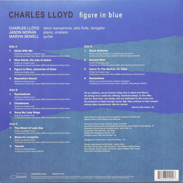Image of Back Cover of 2xLP - NEW/NEW - CHARLES LLOYD, Figure In Blue (Blue Note; 7844920, Europe 2025, Gatefold), ,  - 4635216E