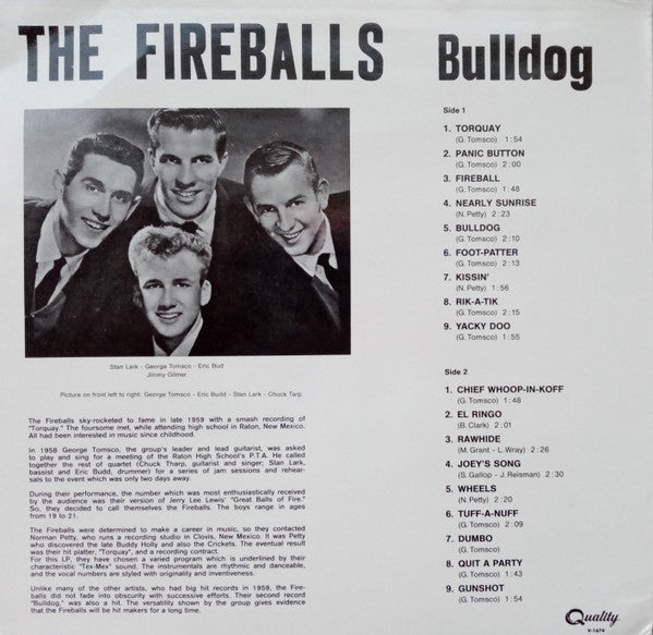 Image of Back Cover of 3925006E: LP - THE FIREBALLS, Bulldog (Quality; V 1674, Canada )   VG/VG+
