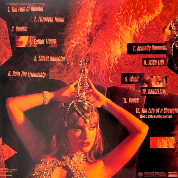 Image of Back Cover of LP - NEW/NEW - TAYLOR SWIFT, The Life of a Showgirl (EMI; 7822526, Europe 2025, Double Gatefold, Limited Edition, Sweat And Vanilla Perfume Portofino Orange Glitter Vinyl), ,  - 4055225S