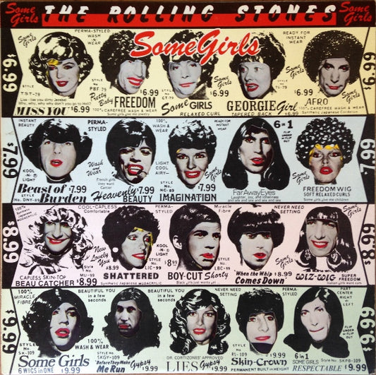 Image of Front Cover of LP - VG/VG - THE ROLLING STONES, Some Girls (Rolling Stones Records; CUN 39108, UK 1978, Die Cut Sleeve (Pastel Colours - Yellow Blue Pink Green), Colour/ Black and White Inner With Lipstick - Uncensored, Ted Jensen Lacquer Cut), ,  - 3116102C