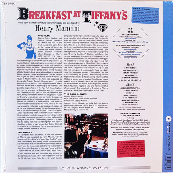 Image of Back Cover of LP - NEW/NEW - HENRY MANCINI, Breakfast At Tiffany's (WaxTime; 526010, Europe 2025, Clear Vinyl ), ,  - 1336190E