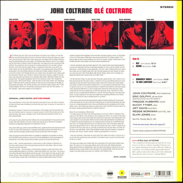 Image of Back Cover of 3915283C: LP - JOHN COLTRANE, Ol� (The Complete Session) (WaxTime In Color; 950678, Europe 2019 Reissue, Yellow Vinyl )   NEW/NEW