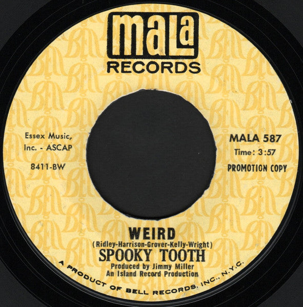 Image of Back Cover of 7" - VG/EX - SPOOKY TOOTH, Sunshine Help Me / Weird (MALA; MALA 587, US 1968, Promo, Company Sleeve), Sleeve Creased And Written On,  - 3825477E