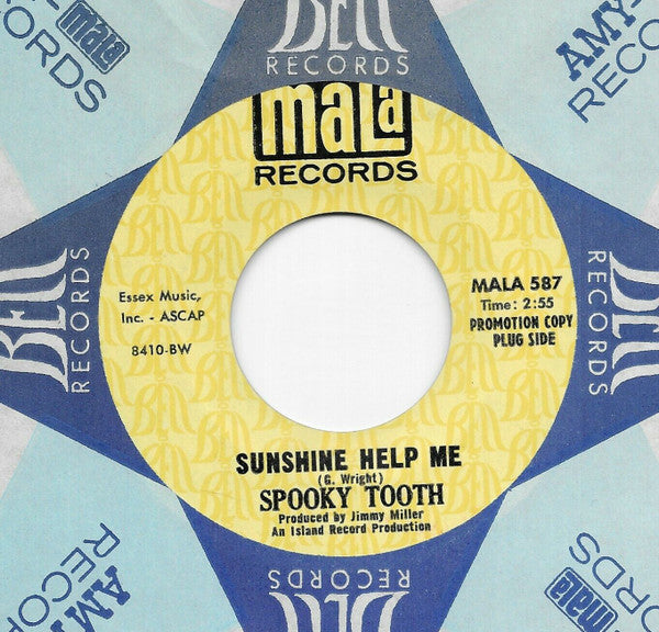 Image of Label Cover of 7" - VG/EX - SPOOKY TOOTH, Sunshine Help Me / Weird (MALA; MALA 587, US 1968, Promo, Company Sleeve), Sleeve Creased And Written On,  - 3825477E